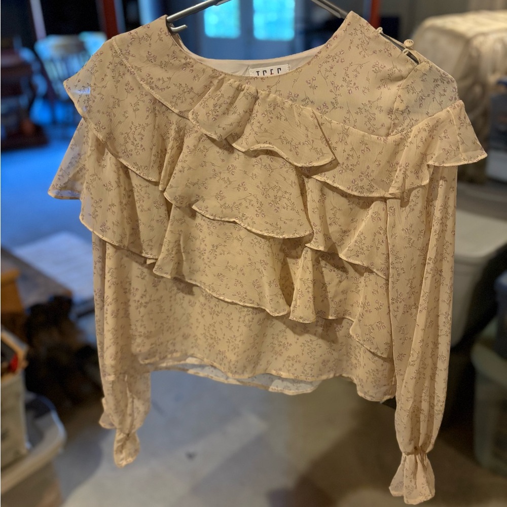 TCEC Cream Floral Ruffle Blouse